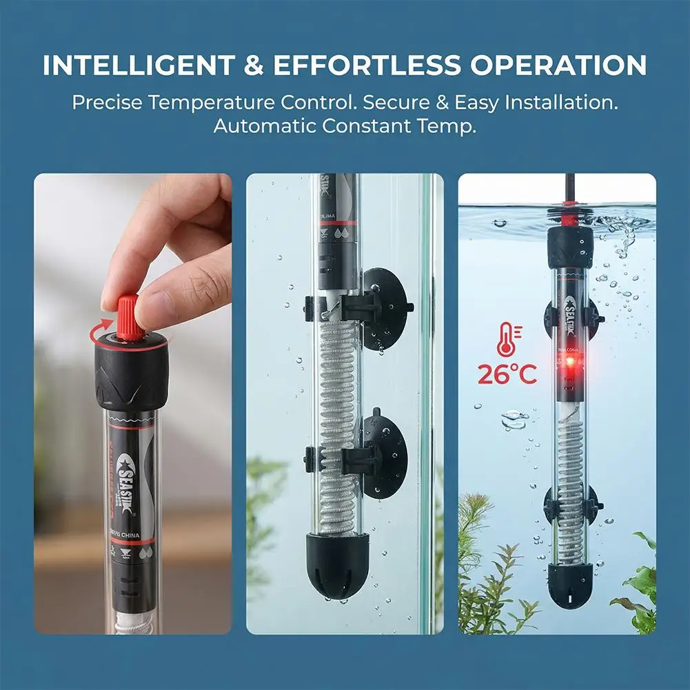 Fish Tank Heater - เครื่องทำความร้อนในตู้ปลาแบบปรับได้ 25W-300W อุณหภูมิคงที่อัตโนมัติ แท่งทำความร้อนแบบจุ่มใต้น้ำ พร้อมเทอร์โมสตัทสำหรับตู้ปลา