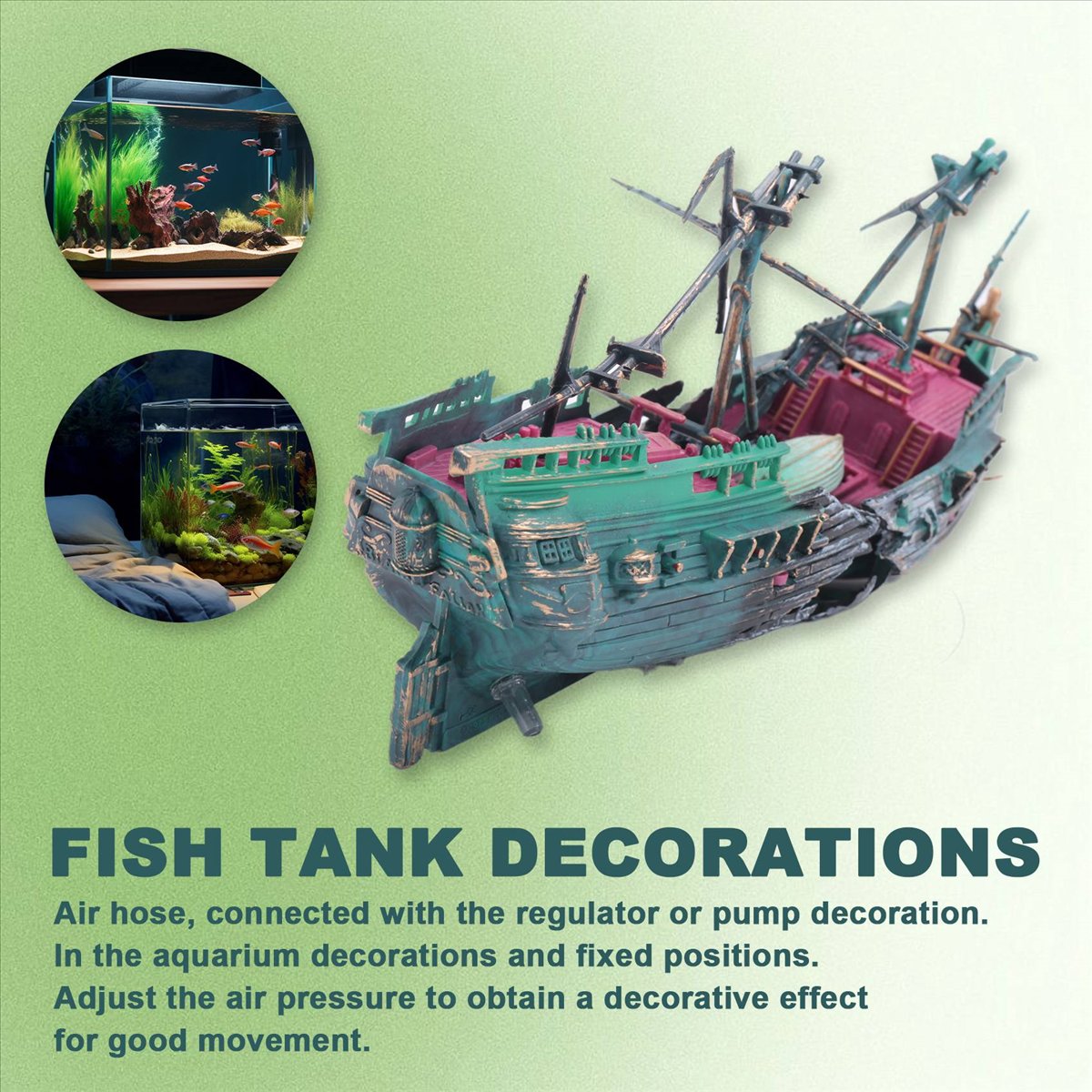 Aquarium Decor - 【ABFS】ชุดเรือพลาสติกตกแต่งตู้ปลาขนาดใหญ่ รูปเรืออับปาง ของตกแต่งตู้ปลาเรซิน สำหรับอุปกรณ์ตกแต่งตู้ปลา