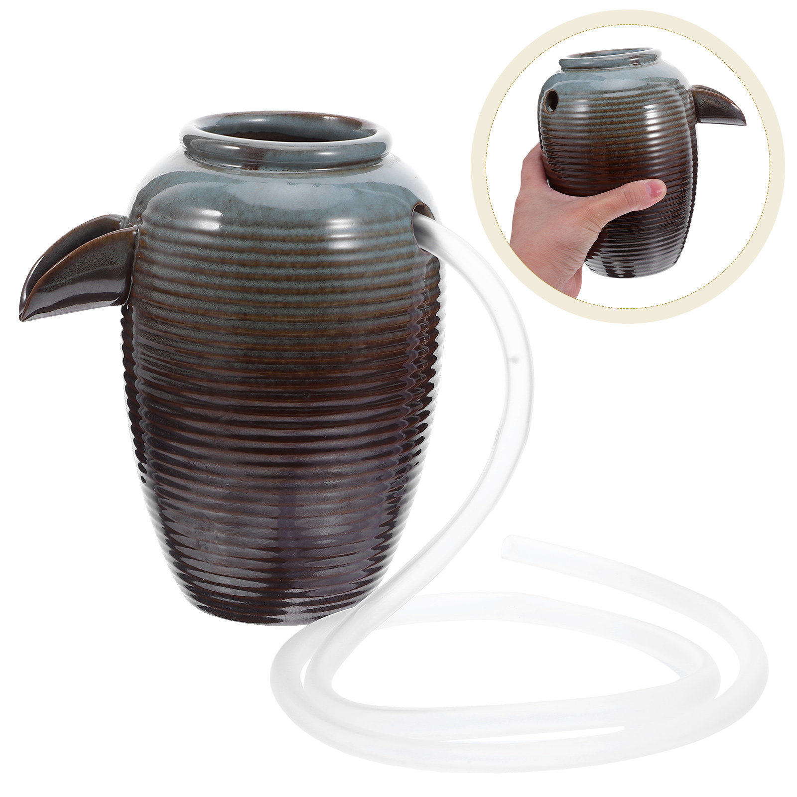 Aquarium Pump - น้ำพุตู้ปลาเซรามิกแบบไม่ต้องใช้ปั๊ม ระบบน้ำหมุนเวียน สำหรับตกแต่งสวนกลางแจ้ง ของประดับตู้ปลาตั้งโต๊ะ