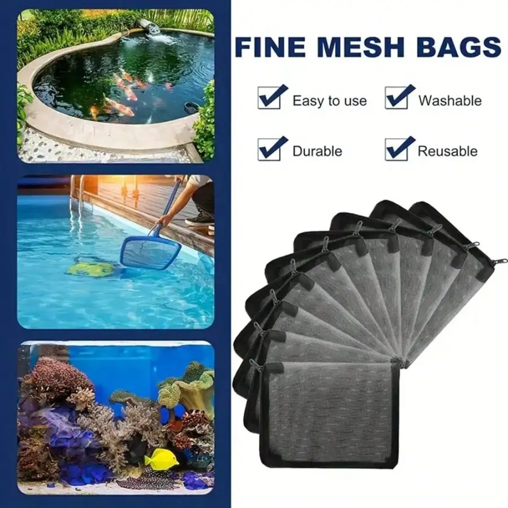 Aquarium Fish Keeping - ถุงกรองตาข่ายสีดำ 10 ชิ้น ทนทาน ระบายอากาศได้ดี ช่วยจัดระเบียบวัสดุ